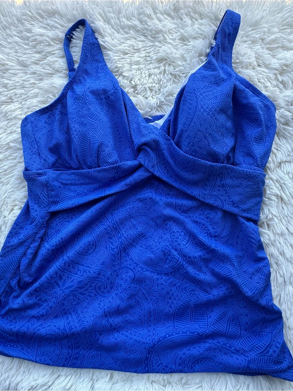 Swim Solutions Blue Textured Paisley Tankini Top - Picture 4 of 9